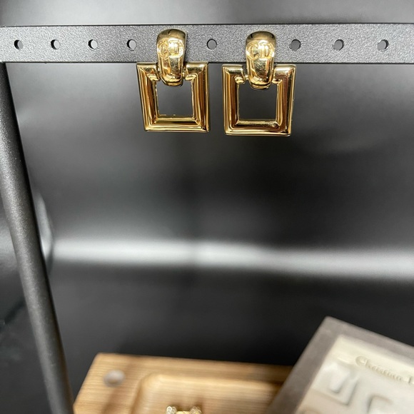 Gold-Tone Christian Dior Clip-On Earrings with Gold Attach. & Rhinestone Attach. - Picture 7 of 10
